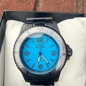 #100 Invicta Blue Dial Black Band Watch